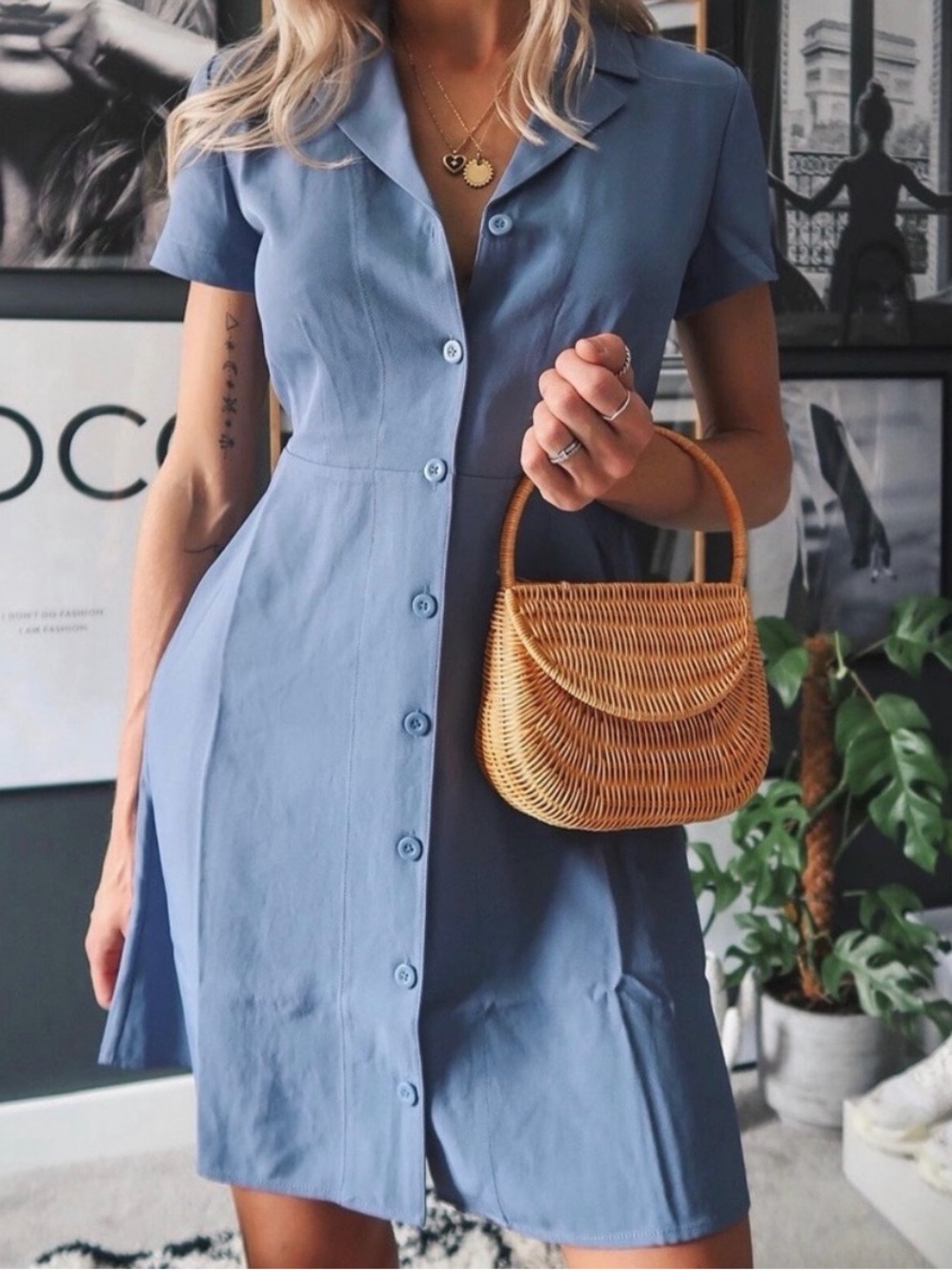 Everlane Japanese GoWeave Notch Shirt Dress - Blue Size 0